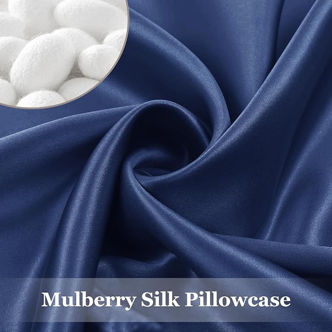 Adubor 100% Silk Pillowcase - Mulberry Silk Pillow Cases, 23 Momme 6A Grade Fibers, Silk Pillow Case for Hair and Skin Health, with Hidden Zipper (Standard 20''×26'', Navy Blue, 1PC) - Bloomnest