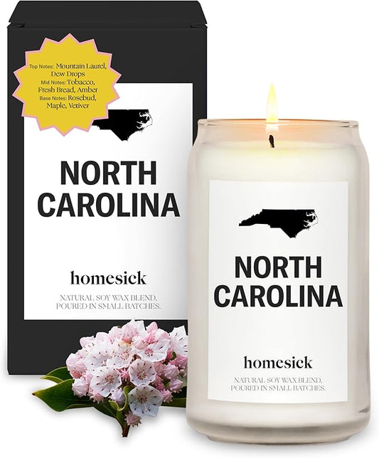 Homesick Scented Candles for Home (North Carolina) - 13.75 oz Long-Lasting Soy Wax Jar Candle for Women & Men for All Occasions, 60-80 Hours Burn Time - Notes of BlackBerry, Peach & Tobacco - Bloomnest