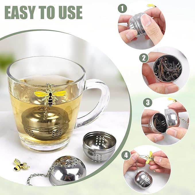 2Pcs Stainless Steel Mesh Tea Infuser, 2.1 inch Tea Infuser Ball with Cute Honey Bee Pendant,Tea Strainer Tea Diffuser Tea Steeper for Filtering Tea,Tea Infusers for Loose Tea