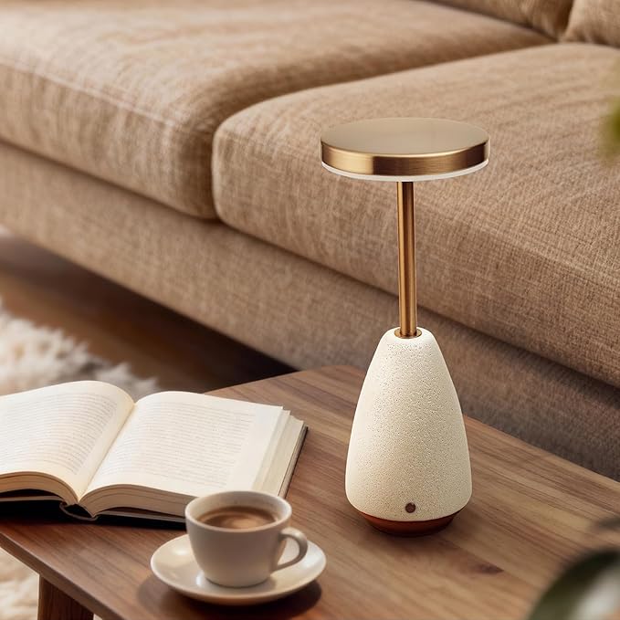RONDURE 11.0" Ceramic Cordless Table Lamp, Portable Rechargeable Table lamp, Touch Dimmable Warm Ambient Lighting for Living Room, Bedroom, Dining Room, Fast Charging & Long Lasting - Bloomnest