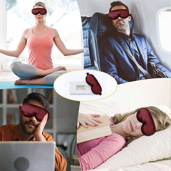 ZIMASILK Adjustable 22 Momme 100% Pure Mulberry Silk Sleep Mask, 3D Contoured Cup Eye Mask for Sleeping, Super Soft Breathable Blindfold, Perfect Blocks Light for Sleeping (Burgundy) - Bloomnest