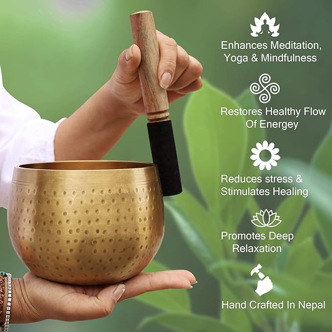 DharmaObjects Tibetan Ring Gong Meditation Singing Bowl Mallet Cushion Set (Jumbo) - Bloomnest