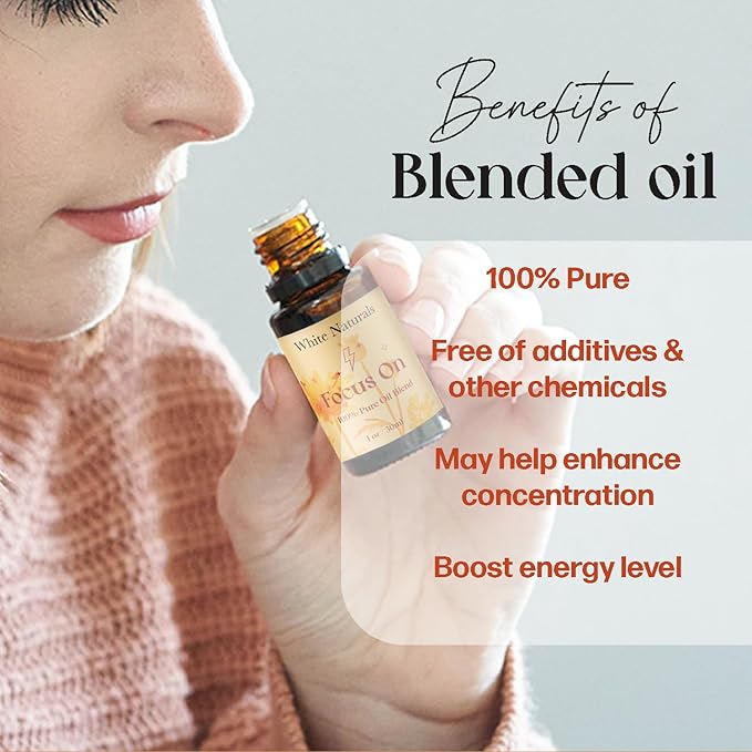 White Naturals Focus On Essential Oil Blend – Refreshing Aromatherapy Oil for Clarity & Attention, 100% Pure & Natural Essential Oils for Productivity, 1oz - Bloomnest