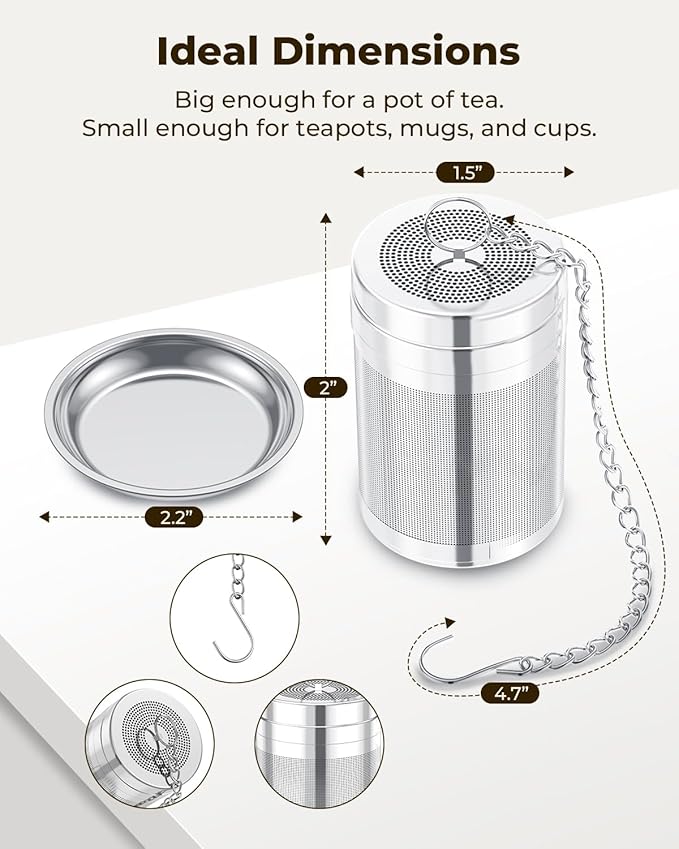 House Again Tea Infusers, Extra Fine Mesh Tea Strainers for Loose Tea, Updated Slim Threaded Lid & 304 Stainless Steel, Loose Leaf Tea Steeper for Brew Tea Spices & Seasonings - Bloomnest