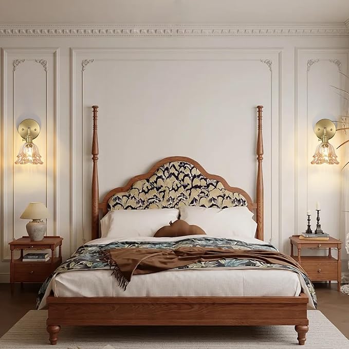 Vintage Wall Sconces, Rose Amber Lampshade & 180 Degree Adjustable, Brass Wall Lights, for Bedroom Living Room Hallway Aisle, Bulbs Not Included, ETL Listed - Bloomnest