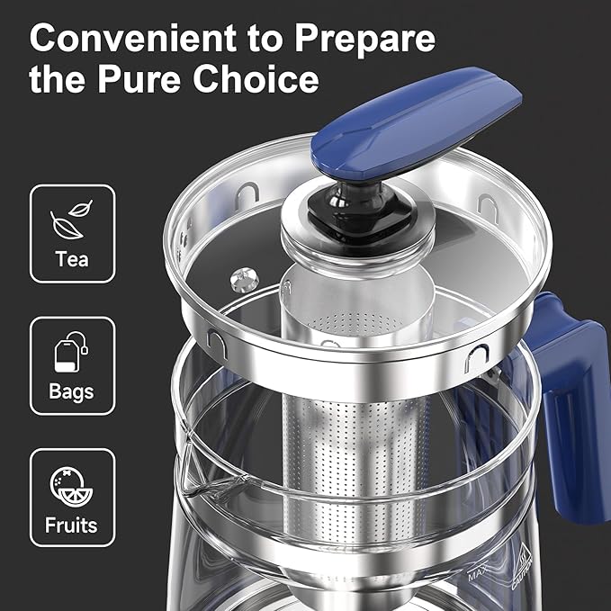 Electric Kettle, 1.5L Borosilicate Glass Hot Water Kettle Electric & Tea Kettle for Coffee or Tea, BPA Free, Auto Shut-Off, Stainless Steel, Blue, 1200w - Bloomnest