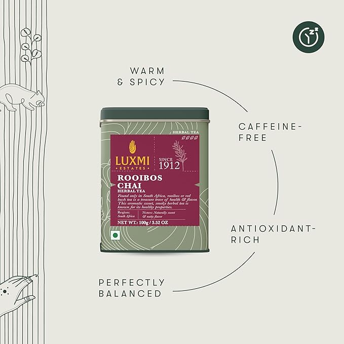 Luxmi Estates - Rooibos Chai - Organic Rooibos Tea with Spices - Loose Leaf - 100g (50 Cups), Limited Fall Tea with Cinnamon, Cardamom and Clove, Perfect for Relaxation - Bloomnest