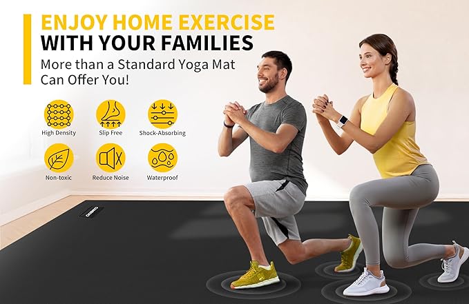CAMBIVO Large Exercise Mat for Home Workout, 8'x6'/7'x5'/6'x4' (7 mm) Extra Thick Exercise Mat for Home Gym, Shoe-Friendly, Non-Slip Gym Mat for Jump Rope, Weights, Cardio, Fitness - Bloomnest