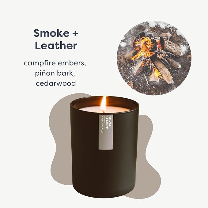 Calyan Wax Co. Smoke & Leather Scented Candle - 75 Hour Burn - Luxury Non Toxic Soy Wax Candles - Long Lasting Black Tumbler Jar Candle for Home - 10.2oz - Bloomnest