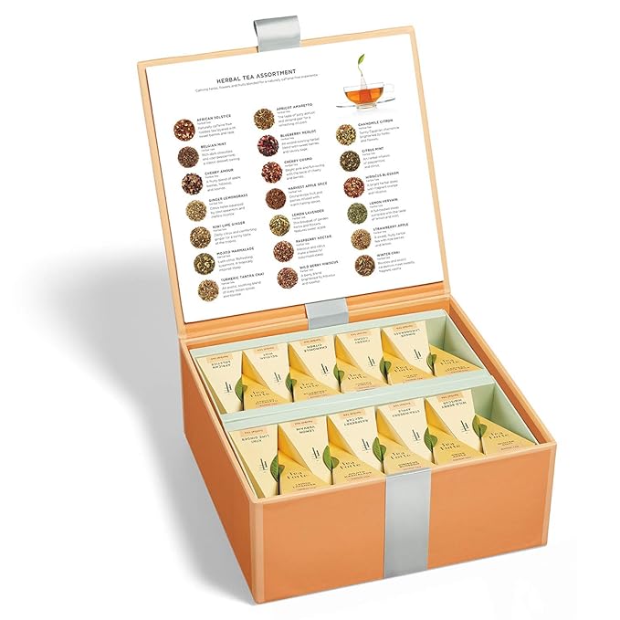 Tea Forte Herbal Assortment Premium Tea Chest Gift Sampler, 40 Count, 2 of each Variety Blend Individually Wrapped Handcrafted Pyramid Infuser Bags - Bloomnest