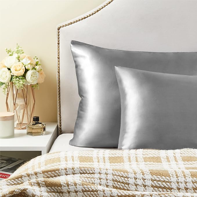 BEDELITE Satin Pillowcase for Hair and Skin, Super Soft Similar to Silk Pillow Cases 4 Pack with Envelope Closure, Cooling Pillowcases for Women Men (20"x26" Standard Size, Grey) - Bloomnest