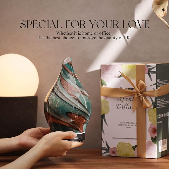 Porseme 150ml Essential Oil Diffuser Glass Color Changing Aroma Air Diffusers Aromatherapy Ultrasonic Cool Mist Humidifier 4 Running Hours Waterless Auto-Off for Sleeping Yoga Office Spa (Teal Green) - Bloomnest