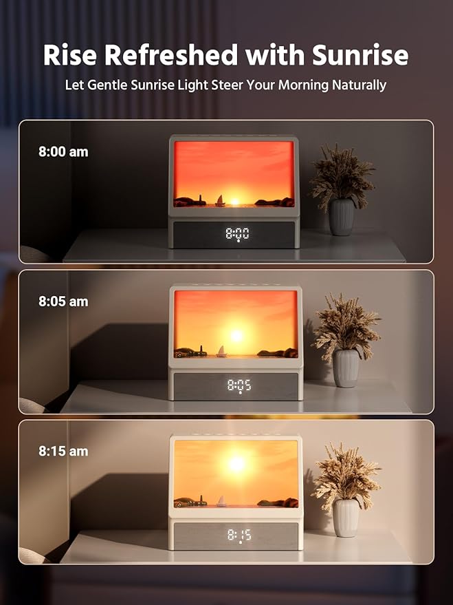 Sunrise Alarm Clock for Bedrooms - White Noise Machine with 12 Sleep Sounds and Dimmable Light for Baby Adults Kids Heavy Sleepers - Bloomnest