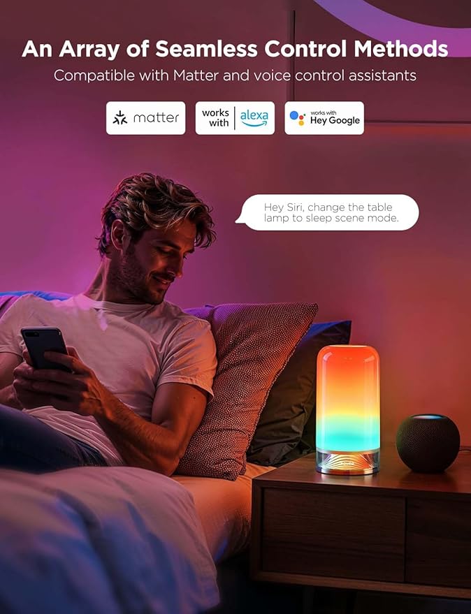 Govee RGBIC Smart Table Lamp 2, Touch Bedside Small Table Lamp Work with Matter, Alexa, LED Desk Lamp with 64 Scene Modes, Color Changing Lamp for Bedroom Living Room Dimmable Night Light(Corded) - Bloomnest