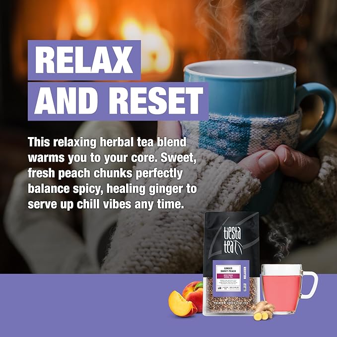 Tiesta Tea - Ginger Sweet Peach, Spicy Peach Herbal Tea, Tranquility Blend, Loose Leaf, Non-Caffeinated Hibiscus & Cane Sugar, Brews Up to 200 Cups, 16oz Bulk Pouch - Bloomnest