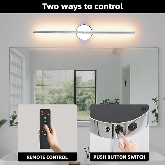 Battery Operated Wall Sconce Set of 2, Chrome 27.5" LED USB Rechargeable dimmable Wall Sconce with Remote Control, Rotate 350° for Living Room, Bedroom, Hallway and scones Lighting - Bloomnest