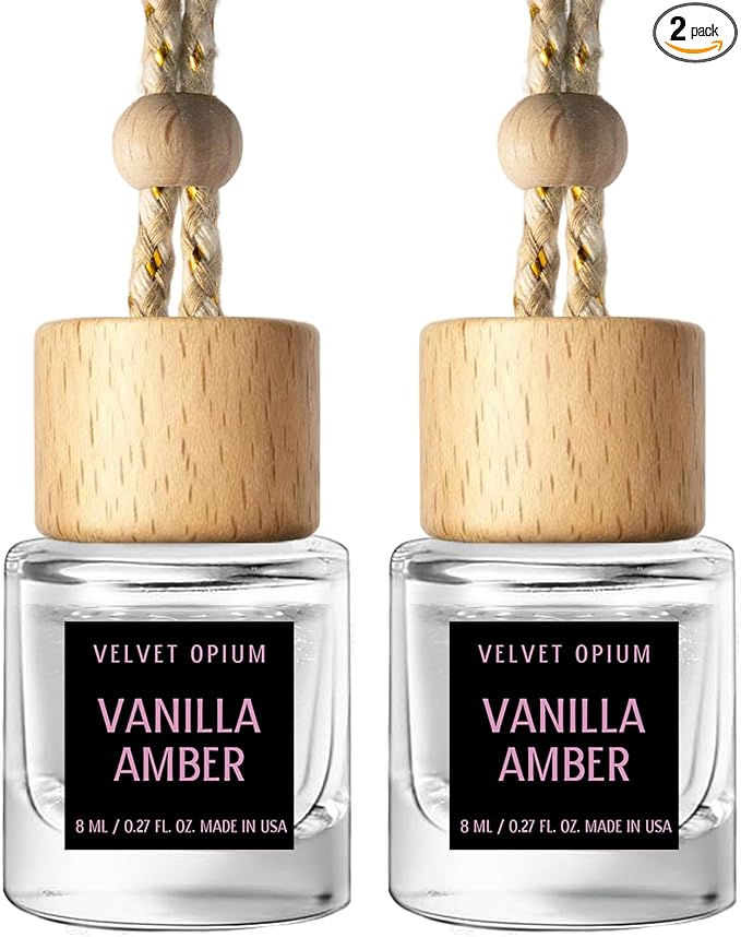 C Classy Car Air Freshener Hanging 2 Pack, Vanilla Amber Essential Oil Diffuser for Cars, Long-Lasting Fragrance, Cute Car Accessories, C ar Air Fresheners for Women & Men Gift, Made in USA - Bloomnest
