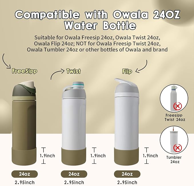 2PCS Silicone Water Bottle Boot, Compatible with Owala 24oz 32oz 40oz, Protective Anti-Scratch & Anti-Dent No Noise Sleeve Cover for FreeSip/Twist/Flip Water Bottles (Off Road, 24oz) BKBY