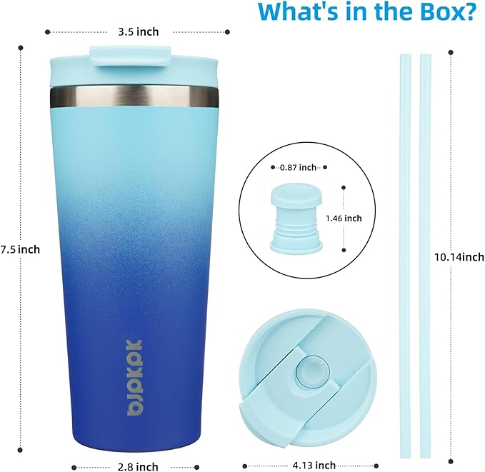 BJPKPK 22oz Insulated Tumbler With lid And Straw Stainless Steel Tumblers Travel Coffee Mug Reusable Thermal Cup,Sky - Bloomnest