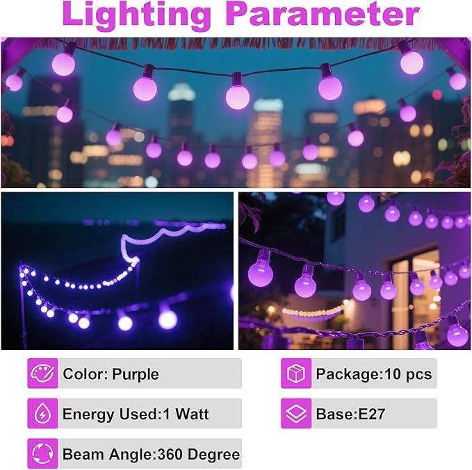 Dark Purple Pink Light Bulbs 1 Watt Low Lumen LED Night Light Bulb 10 Watt Equivalent E26/E27 Medium Base Mood Lighting for Wedding Party Bar Holiday Festival Halloween Christmas Room Decor 10Pack - Bloomnest