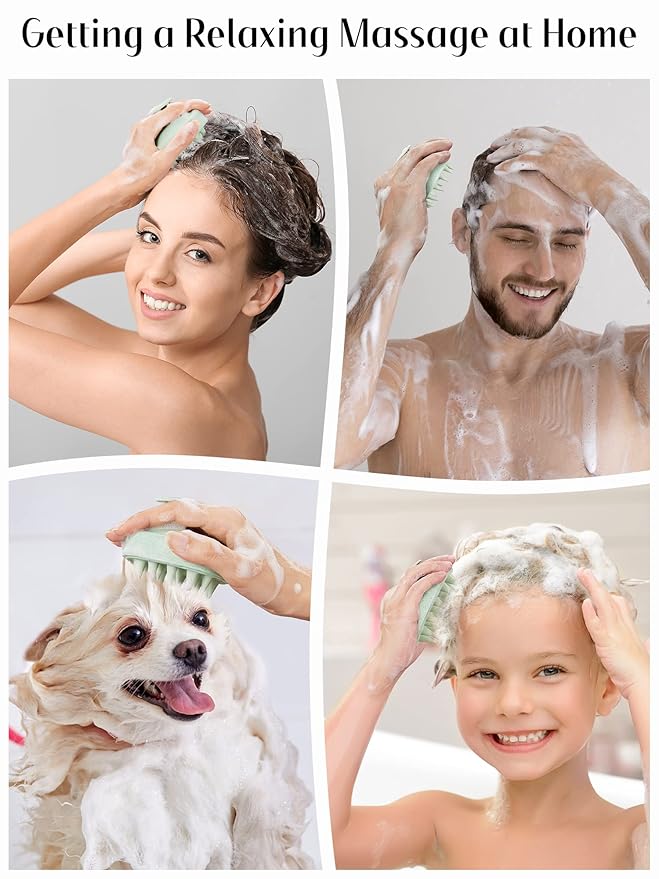 HEETA Scalp Massager Hair Growth, Soft Silicone Scalp Scrubber Shampoo Brush for Exfoliation, Dandruff Removal & Head Massage Stress Relax, Wet & Dry Use for Thick, Thin Hair Care, Wheat Straw Green HEETA