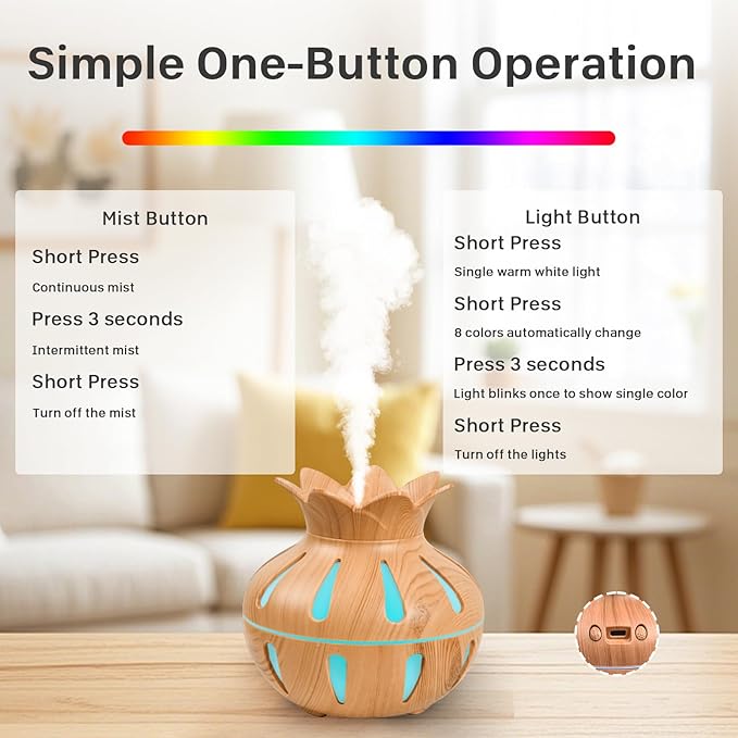 330ml Essential Oil Diffuser, Small Humidifiers for Bedroom with USB Charging, LED Lights, 2 Filter Sticks, Portable Wood Grain Quiet Aromatherapy Mist Diffusers, Home Decor, Gifts Bloomnest