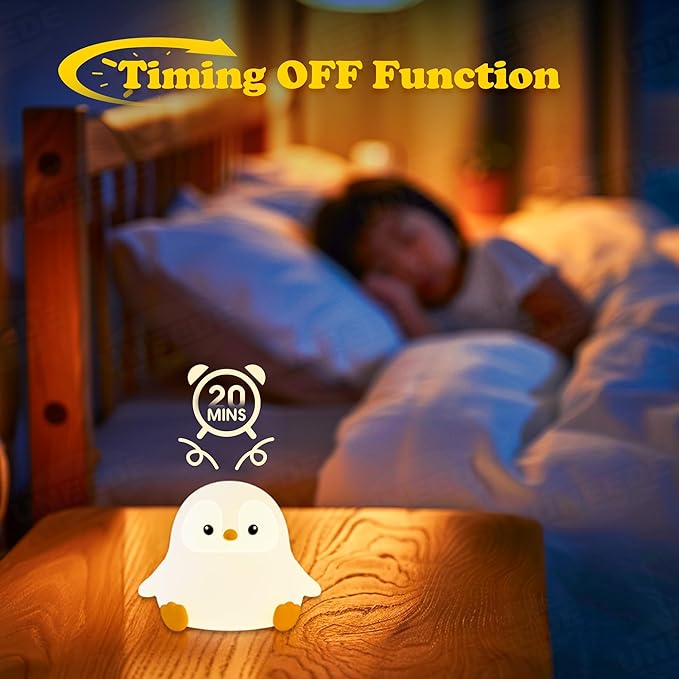UNEEDE Sitting Penguin Night Light with Removable Floppy Bunny Ears - Silicone Touch Lamp, USB Rechargeable, Dimmable Nursery Light for Kids & Holiday Decor - Bloomnest