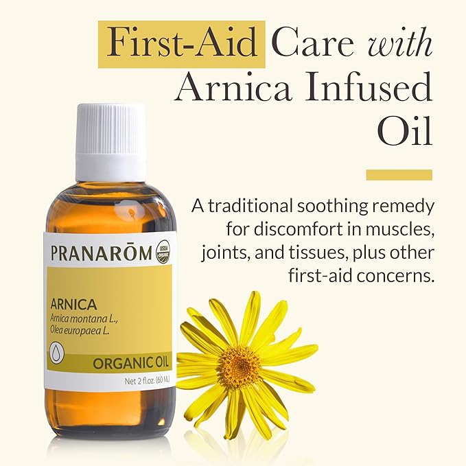 Pranarom - 4 Pack - USDA Certified Organic French Arnica Virgin Plant Oil - 2 fl oz Glass Bottle - Massage Oil for Body, Relaxing, Soothing for Joints & Muscles - Bloomnest