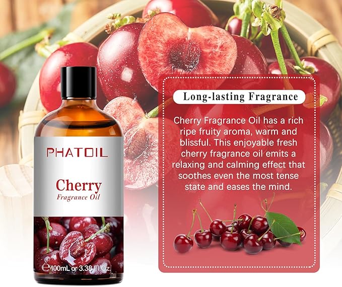 PHATOIL 3.38FL.OZ Cherry Fragrance Oils for Aromatherapy, Essential Oils for Diffusers for Home, Perfect for Diffuser, Yoga, Skin Care, DIY Candle and Soap Making - 100ml - Bloomnest