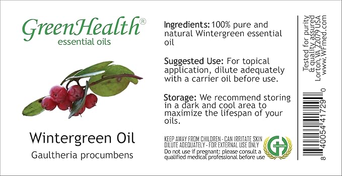 Wintergreen Essential Oil - 16 fl oz (473 ml) Amber Glass Bottle w/Child Resistant Cap - 100% Pure Essential Oil - GreenHealth - Bloomnest