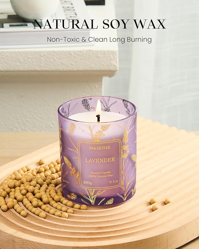 M&SENSE Lavender Candles,Vegan Soy,8.1oz 42-Hour Long Lasting Burning Time,Subtle Scented Candles for Relaxing Bathtub Aromatherapy Calming Sleep,Fancy Home Gifts for Women & Men - Bloomnest