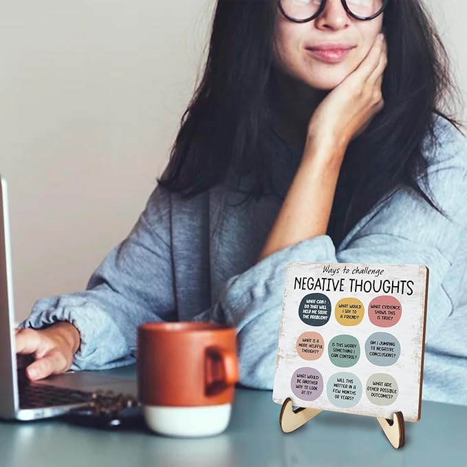 Inspirational Mental Health Office Decor Rustic Desk Decor Therapy Office School Counselor CBT Therapist Counseling Wood Sign Psychology Decoration for Home Office Table Shelf Plaque with Wood Stand - Bloomnest