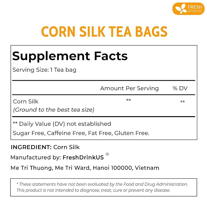 FreshDrinkUS, Premium 40 Tea Bags Corn Silk Tea, 100% Natural & Pure from Corn Silk. Corn Silk Herbal Tea. Clean Ingredients. Made with Natural Material Tea Bags. No Sugar, No Caffeine, Vegan. (40 Tea bags Corn Silk) - Bloomnest