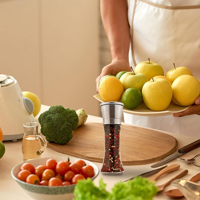 M JINEMEI Salt and Pepper Grinder Tall Size - Black Pepper, Herb Shakers Mill Refillable Manual - Stainless Steel Lid - Adjustable Coarseness - Glass Material- Fits in Home, Kitchen, Barbecue - Bloomnest