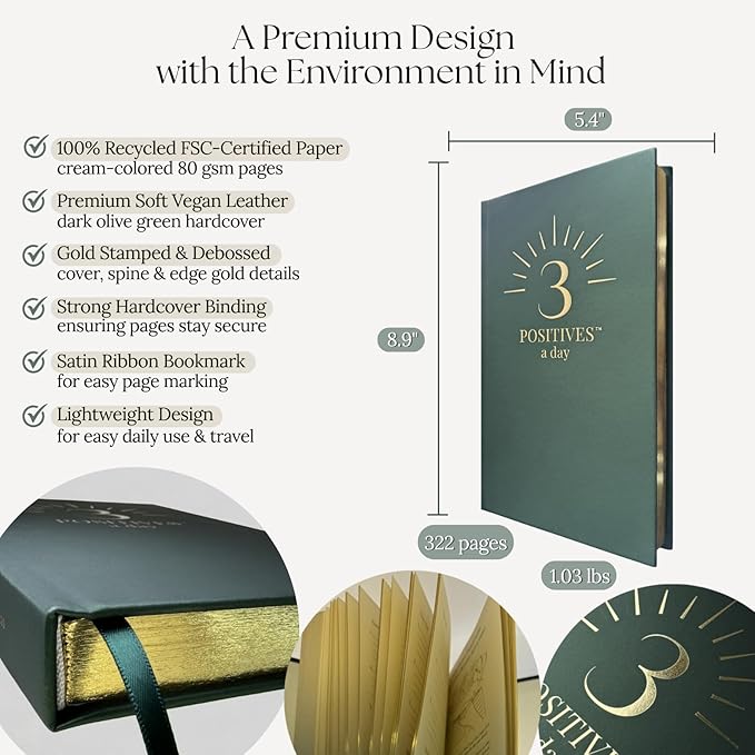 3 Positives a Day™ – One-Year Journal for Daily Mindfulness, Gratitude & Happiness | Therapist-Created | Evidence-Based Practice with Weekly Well-Being Tips | Undated I Gratitude Journal Gifts for Women & Men 2026 - Bloomnest