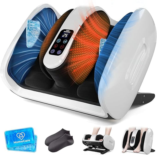 HomeCare Foot Massager with Heat & Ice Therapy, Shiatsu Deep Kneading Compression Foot Massagers for Plantar Fasciitis & Neuropathy Relief, Adjustable Intensity, FCC/CE Certified - Bloomnest
