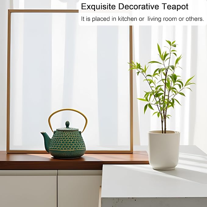 YJX Cast Iron Teapot and Cups Set, 33.8oz Hexagon Pattern Tea Pot Enameled Interior, Tea Kettle for Stovetop, Japanese Teapot Set with Teacups for Adults, Green Kettle with Infuser for Loose Leaf - Bloomnest
