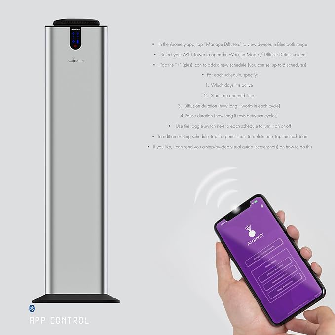 Aromely Smart Bluetooth Scent Diffuser, Aromatherapy Nebulizing Waterless Diffuser for Two-Story Homes, Offices & Open Areas, App Controlled Perfect Aroma Diffuser Up to 3,000 SQFT - Silver - Bloomnest