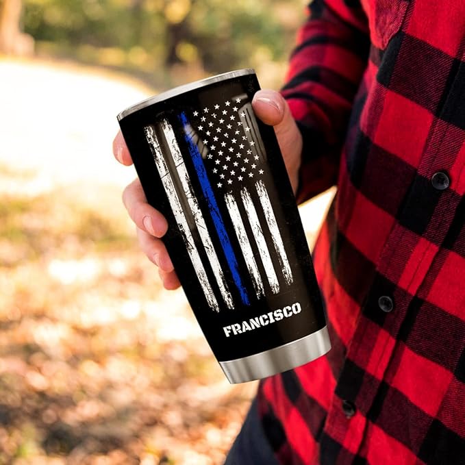 winorax Police Officer Gifts Personalized Thin Blue Line Tumbler US Flag Police Academy Graduation Gifts for Men Women Cops Officer Retirement Tumblers Stainless Steel 20oz 30oz Travel Cup - Bloomnest