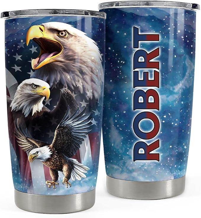 SANDJEST Personalized Eagle American Tumbler 20oz 30oz Tumblers with Lid Gift for Papa Dad Grandpa Patriot Christmas Birthday Vetaran - Bloomnest