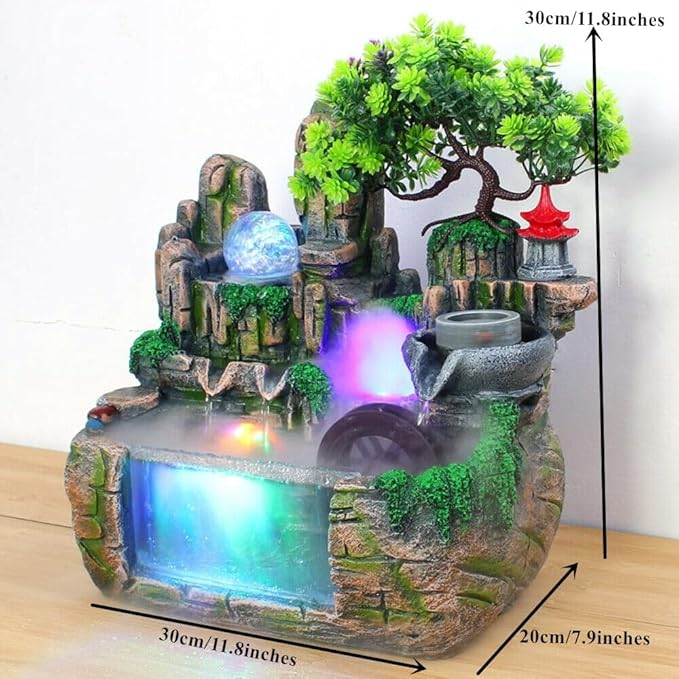 Atomizing Rockery Water Fountain Desktop Chinese Fengshui Tabletop Fountain Plants, Desktop Fountains, Atomizing Humidifier Fountain LED Lamp Waterfall for Home Office Bedroom Desk Decoration