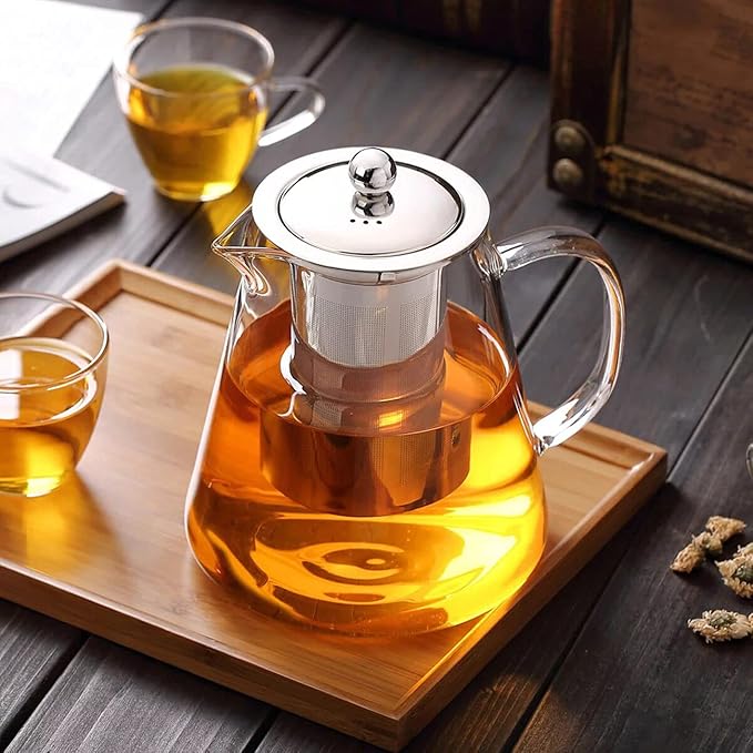 Mini Size Glass Teapot Tea Kettle-with Stainless Steel Removable Infuser for Blooming Tea & Loose Leaf Tea, Microwave & Stovetop Safe, 550ML/19.3oz (S-550) - Bloomnest