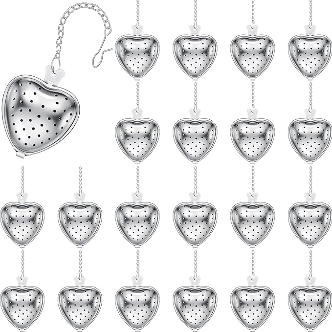 Sumind 25 Pcs Heart Tea Strainer Stainless Steel Ball Infuser Loose Leaf Steeper Interval Diffuser Mesh Filters with Extended Chain Hook for Cup Bottle Tea Party Wedding Bridal Shower(Silver) - Bloomnest