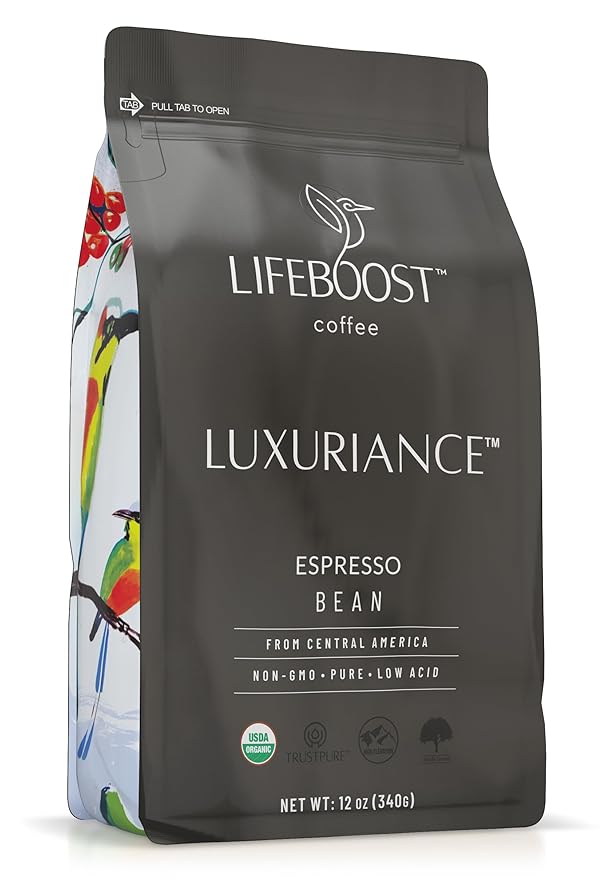 Lifeboost Organic Espresso Whole Bean Coffee - Low Acid Espresso Coffee, Non-GMO, USDA Organic, Single Origin, Third-Party Tested for Mycotoxins & Pesticides - 12 oz Bag - Bloomnest