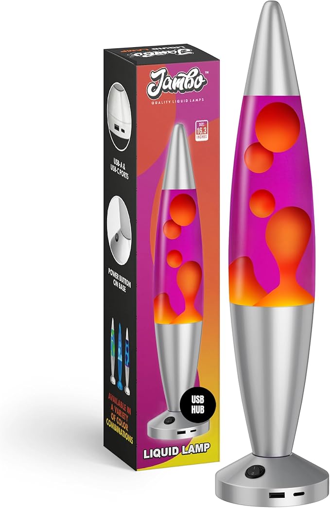 JAMBO 16" Beautiful Liquid Motion Lamp with USB -Purple with Yellow/Orange Wax for Adults, Teens and Kids, Magma Lamp, Home Decor Living Room Office Bedroom, Relaxing Night Light Nightlight - Bloomnest