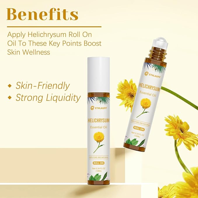 Helichrysum Essential Oil Roll On, 100% Pure Aromatherapy for Skin Vitality & Anti-Aging,Aromatherapy, Skin Care, Happy, Stress Relief - Bloomnest
