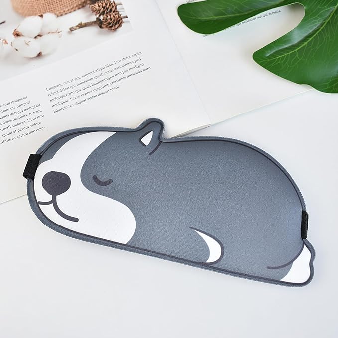 Cute Puppy Sleeping Mask Eye Mask Funny Animal 3D Contoured Sleep Mask Soft Breathable Blindfold Travel Eye Cover Eyeshade for Kids Adults Girls Boys Women Men (Dog, Grey) - Bloomnest