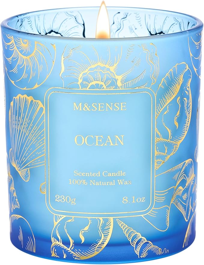 M&SENSE Ocean Scented Candles,Vegan Soy Candles,8.1oz 42-Hour Slow Burning Time,No Toxin Subtle Scented Home Fragrance for Summer Bathtub Aromatherapy Calming,Gifts for Women & Men - Bloomnest