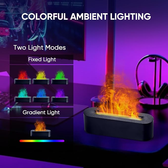 Essential Oil Diffuser, Fireplace Flame Fire Oil Diffuser, 150ml Ultrasonic Cool Mist Aromatherapy Humidifier, Scent Aroma Diffuser with 7 Colors Light, Timer & Auto-Off for Home, Room (Black) - Bloomnest