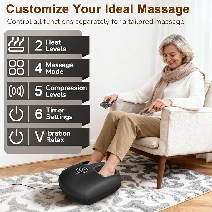 Shiatsu Foot Massager Machine with Heat : Deep Kneading Foot Massager with Vibration & Compression for Plantar Fasciitis & Neuropathy - for Women & Men,Relax for Home Office Use (Black) - Bloomnest
